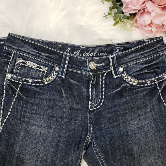 LA Idol Dark Wash Skinny Rhinestone Jeans - Picture 3 of 5